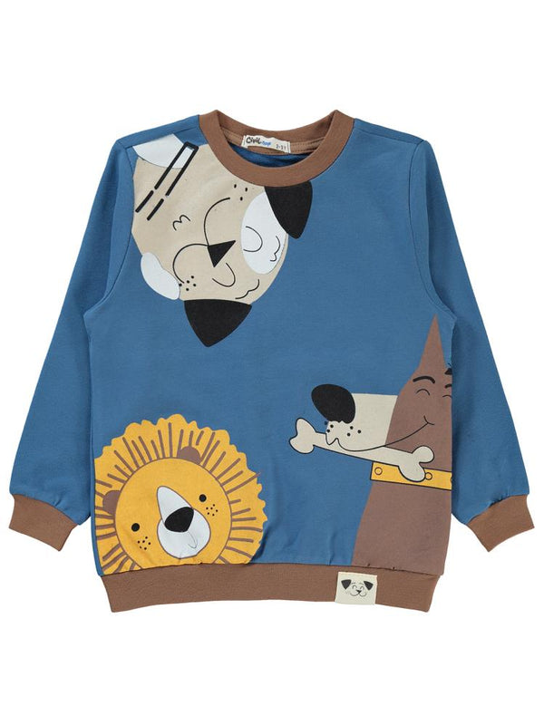 Civil Boys Cool Dog Baskılı 2-5 Yaş Sweatshirt - Mavi