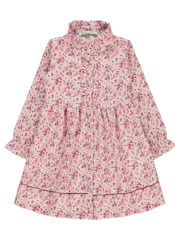 Civil Girls Çıtı Çiçek Desen 6-9 Yaş Elbise - Pudra
