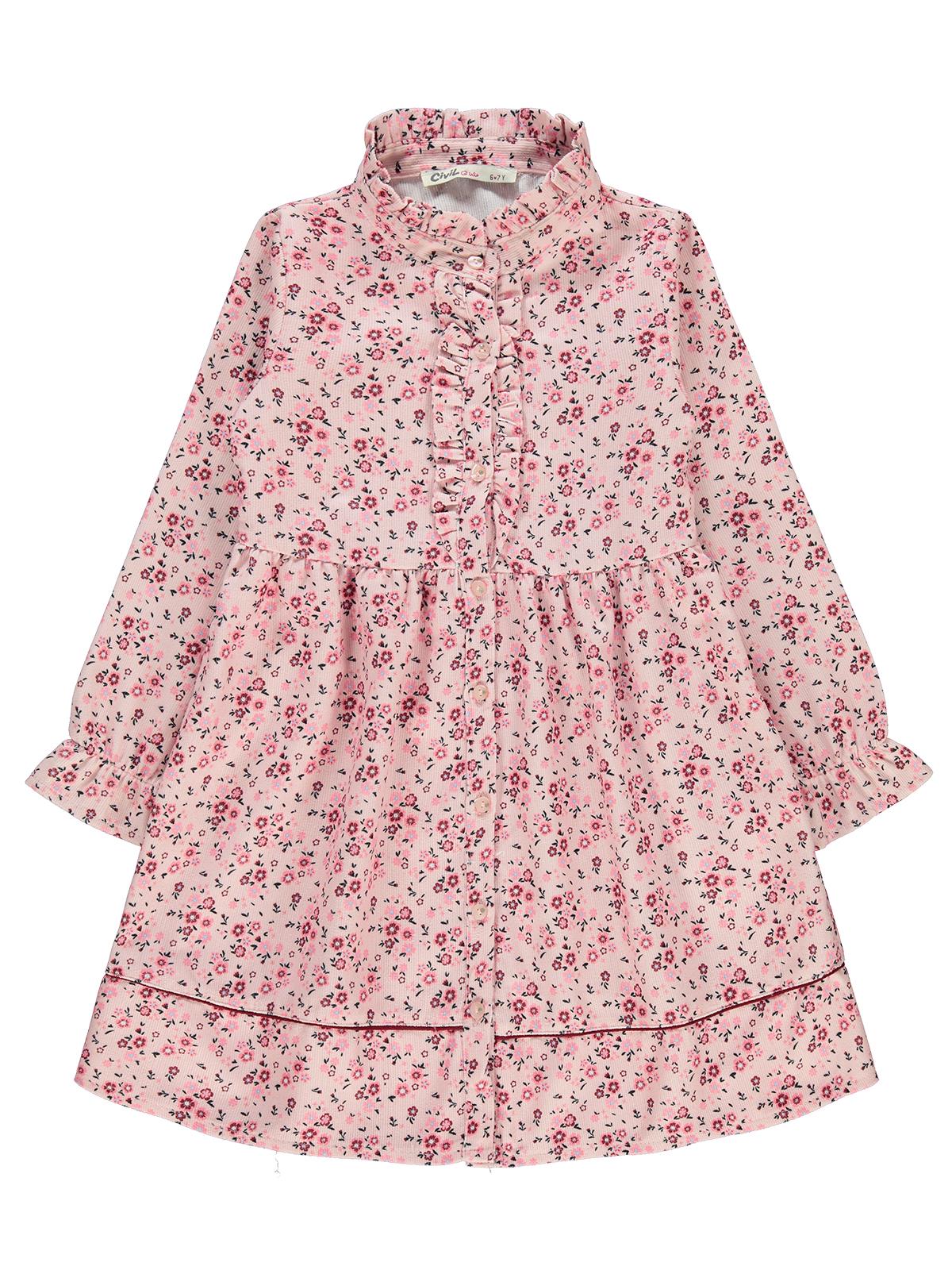 Civil Girls Çıtı Çiçek Desen 6-9 Yaş Elbise - Pudra