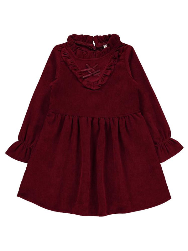 Civil Girls Yaka Fırfırlı 2-5 Yaş Elbise - Bordo