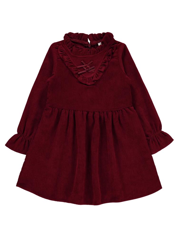 Civil Girls Yaka Fırfırlı 2-5 Yaş Elbise - Bordo