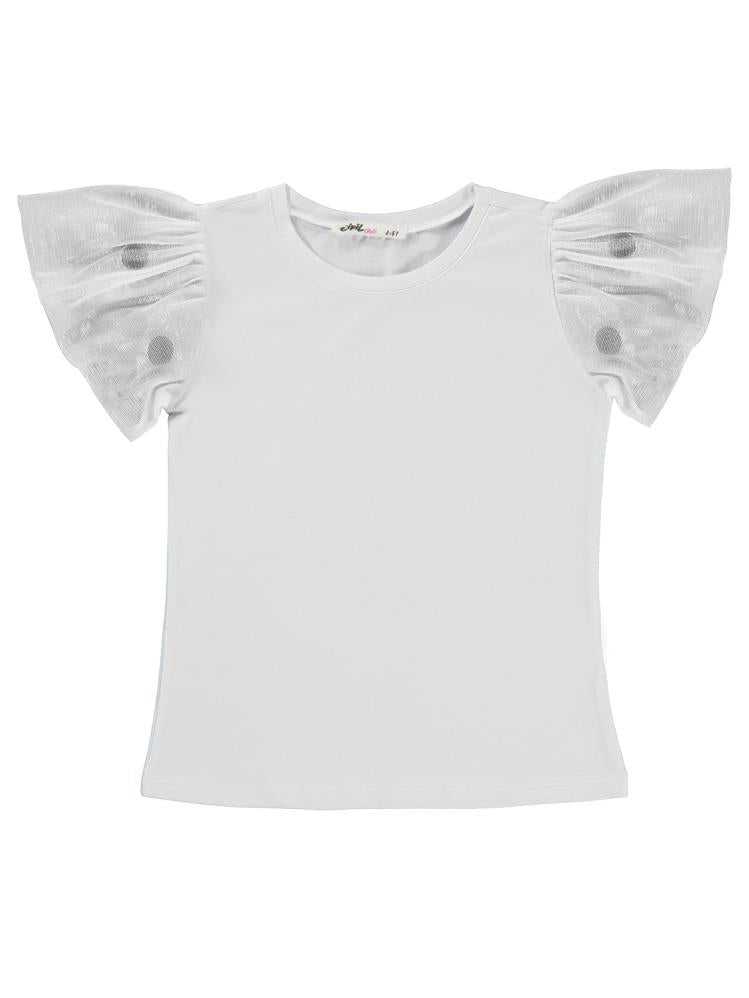 Civil Girls Kolu Ponponlu 4-9 Yaş Tişört - Beyaz