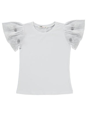 Civil Girls Kolu Ponponlu 4-9 Yaş Tişört - Beyaz