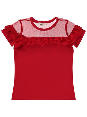 Civil Girls Fırfır Tüllü 4-9 Yaş Tişört - Kırmızı