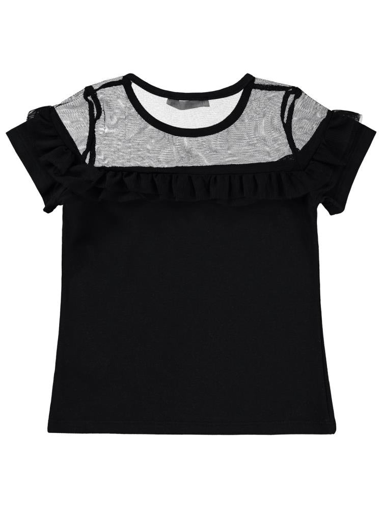 Civil Girls Fırfır Tüllü 4-9 Yaş Tişört - Siyah