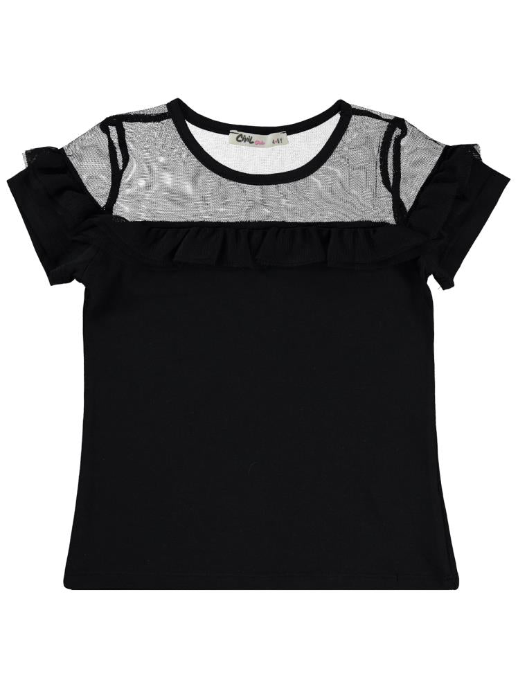 Civil Girls Fırfır Tüllü 4-9 Yaş Tişört - Siyah