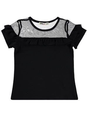 Civil Girls Fırfır Tüllü 4-9 Yaş Tişört - Siyah