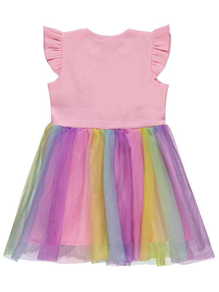 Civil Girls Renkli Tüllü Kaşkorse 4-9 Yaş Elbise - Pembe