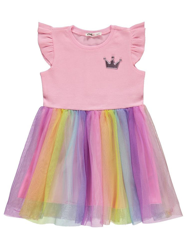 Civil Girls Renkli Tüllü Kaşkorse 4-9 Yaş Elbise - Pembe