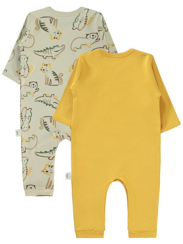 Civil Baby Renkli Hayvanlar Baskılı 3-9 Ay Tulum - Hardal