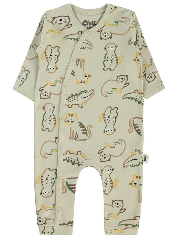 Civil Baby Renkli Hayvanlar Baskılı 3-9 Ay Tulum - Hardal