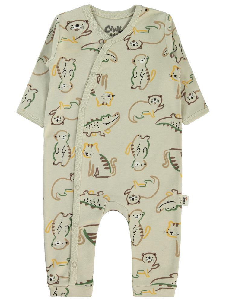 Civil Baby Renkli Hayvanlar Baskılı 3-9 Ay Tulum - Hardal