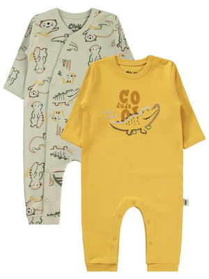 Civil Baby Renkli Hayvanlar Baskılı 3-9 Ay Tulum - Hardal