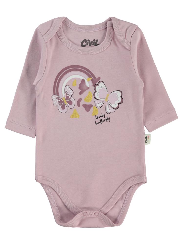Civil Baby Butterfly Baskılı 3-18 Çıtçıtlı Badi - Lila