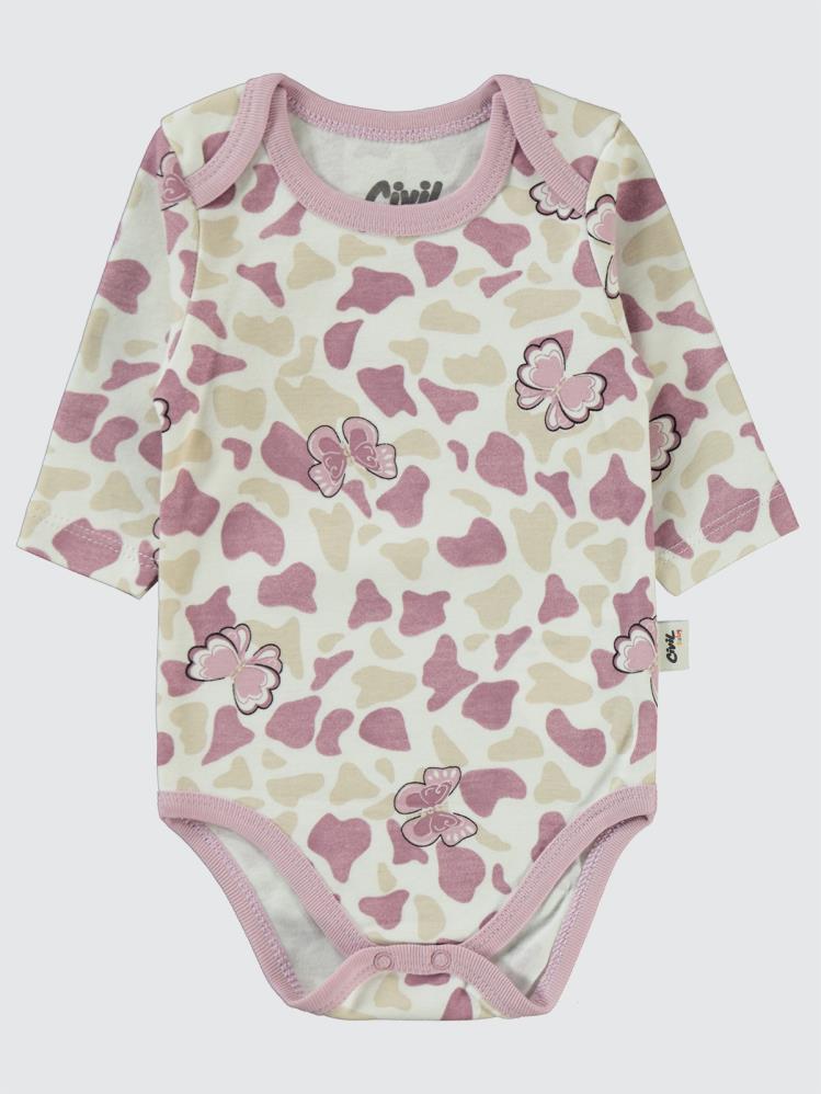Civil Baby Butterfly Baskılı 3-18 Çıtçıtlı Badi - Lila
