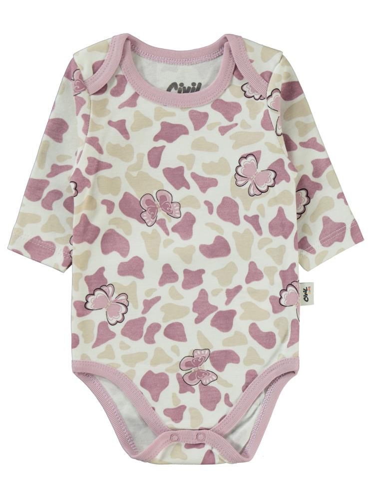 Civil Baby Butterfly Baskılı 3-18 Çıtçıtlı Badi - Lila