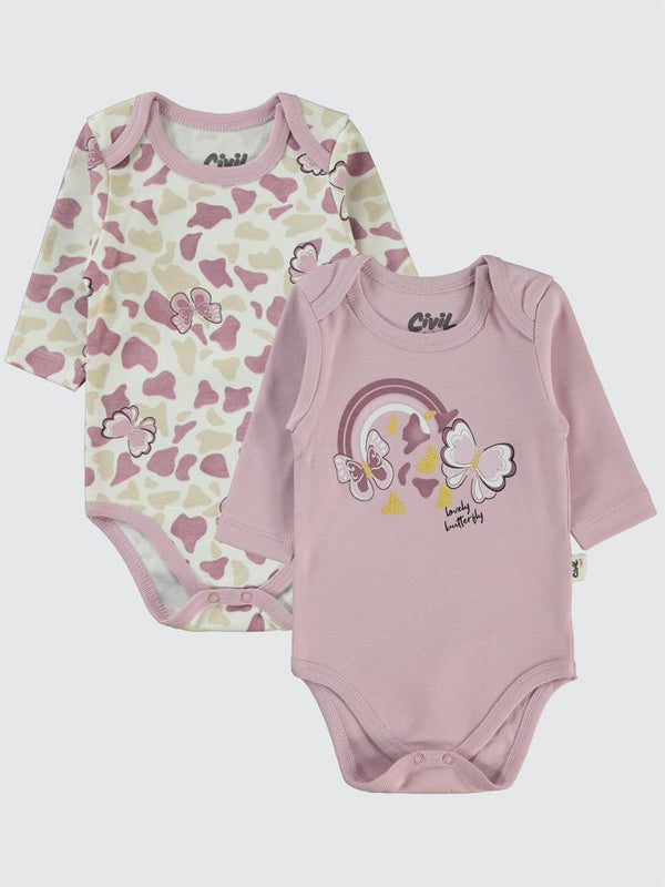 Civil Baby Butterfly Baskılı 3-18 Çıtçıtlı Badi - Lila