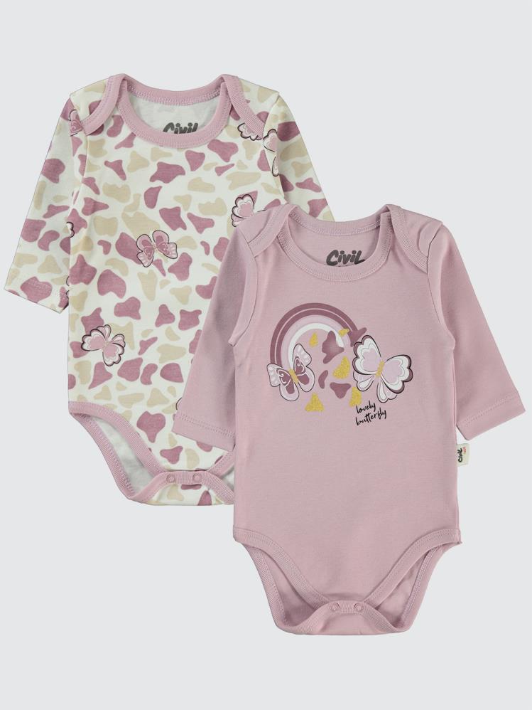 Civil Baby Butterfly Baskılı 3-18 Çıtçıtlı Badi - Lila