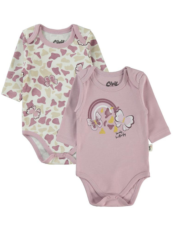 Civil Baby Butterfly Baskılı 3-18 Çıtçıtlı Badi - Lila
