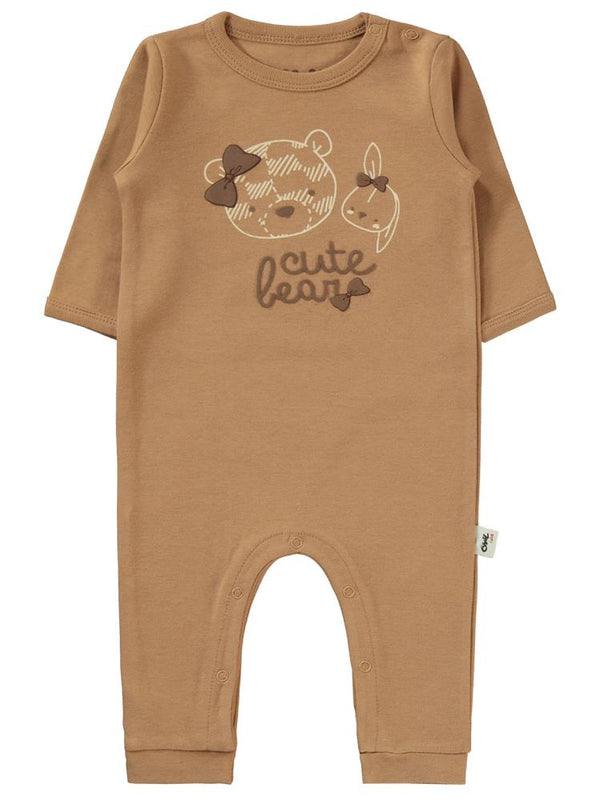 Civil Baby Cute Bear Baskılı 3-9 Ay Tulum - Kahverengi
