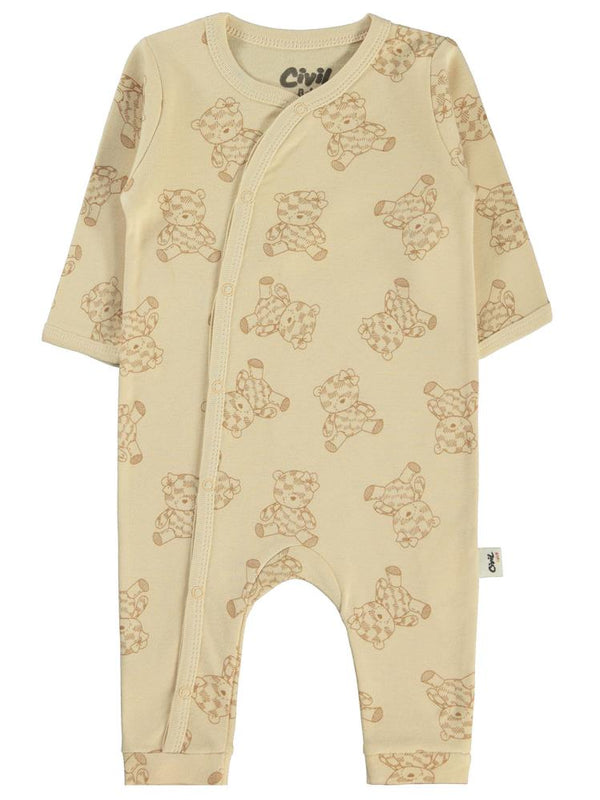 Civil Baby Cute Bear Baskılı 3-9 Ay Tulum - Kahverengi