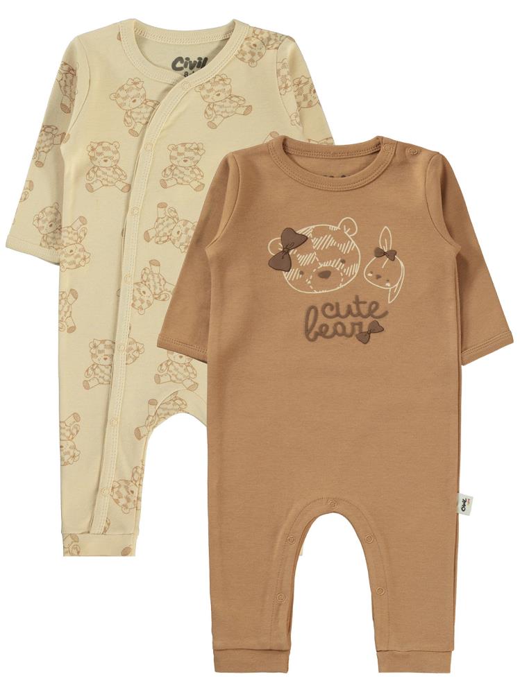 Civil Baby Cute Bear Baskılı 3-9 Ay Tulum - Kahverengi