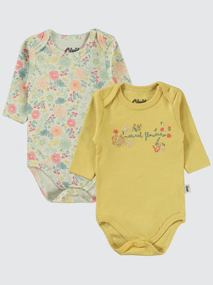 Civil Baby Natural Flowers Baskılı 3-18 Çıtçıtlı Badi - Hardal