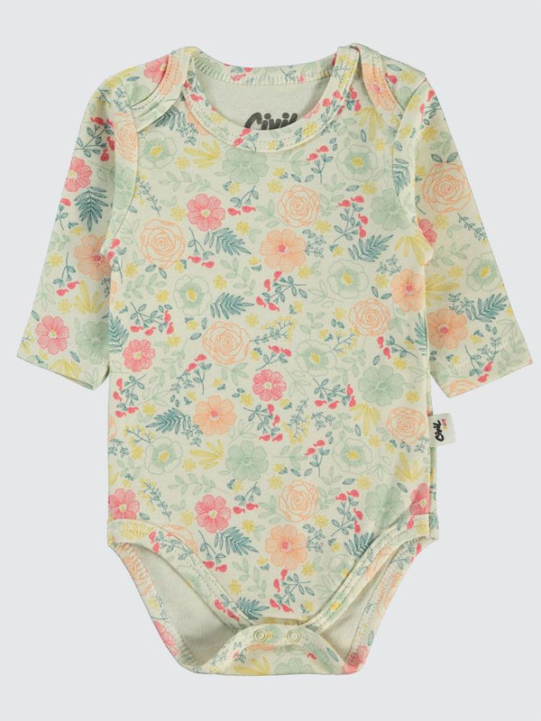 Civil Baby Natural Flowers Baskılı 3-18 Çıtçıtlı Badi - Pembe