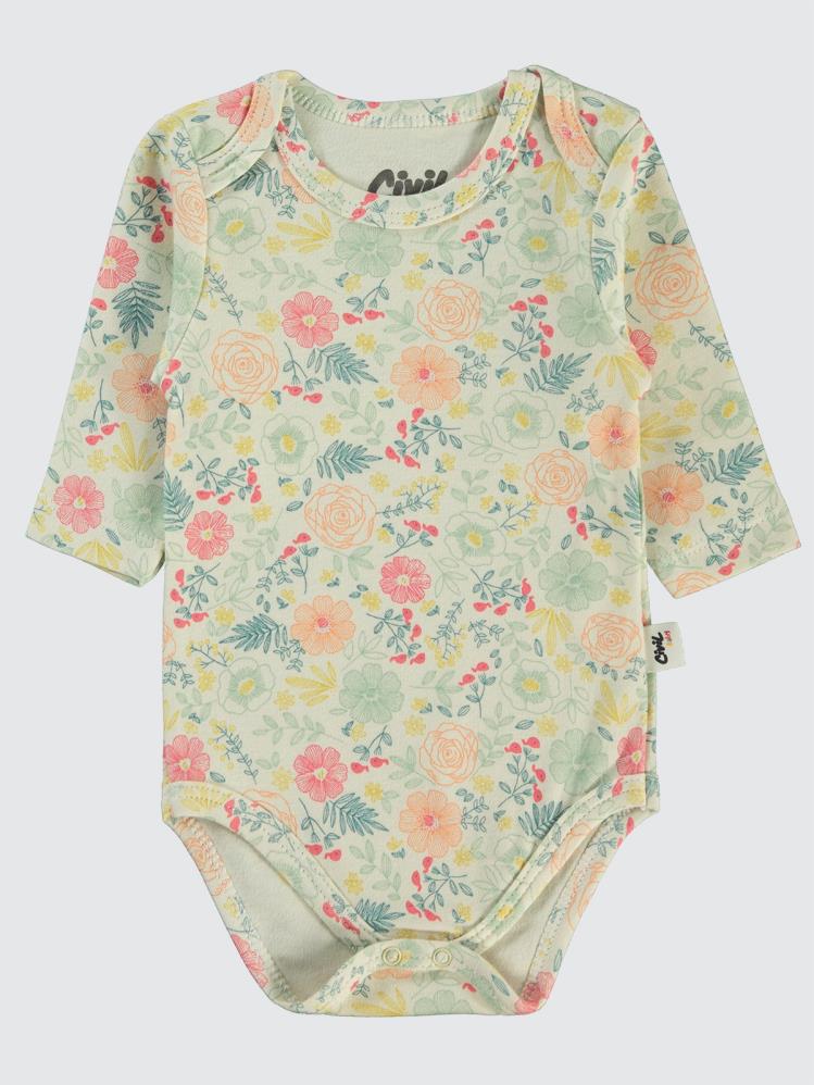 Civil Baby Natural Flowers Baskılı 3-18 Çıtçıtlı Badi - Pembe