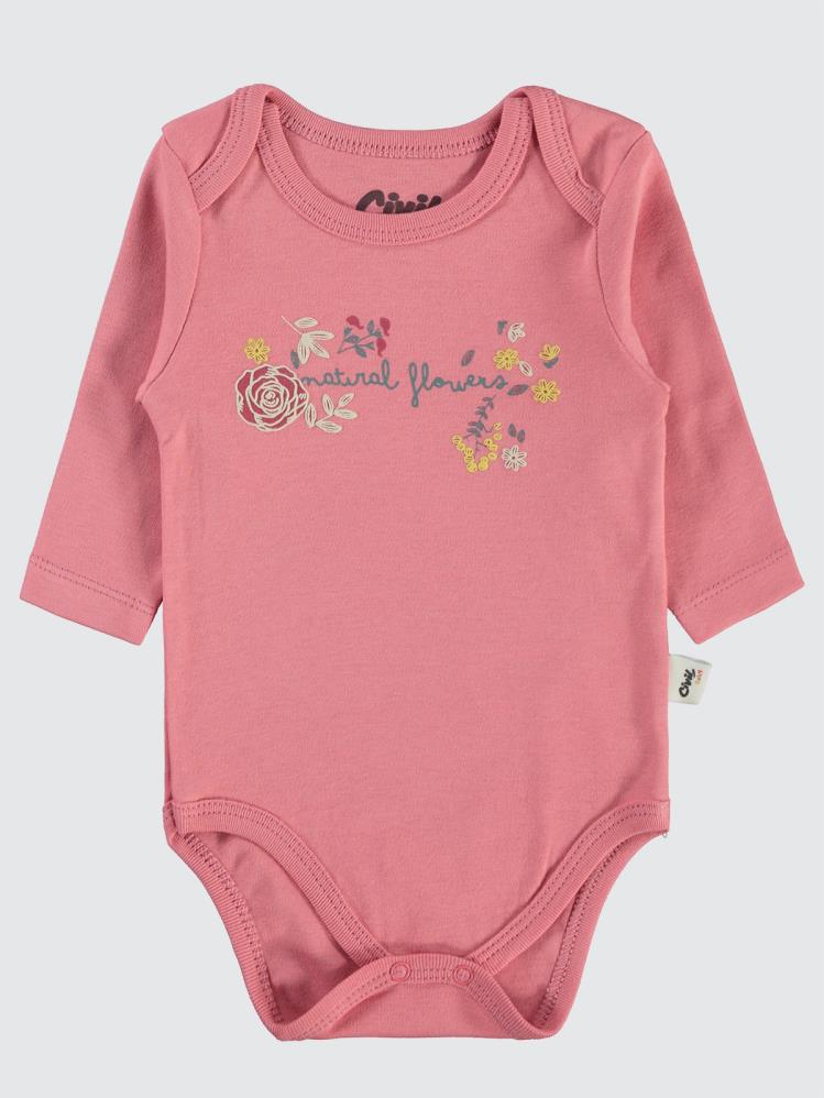 Civil Baby Natural Flowers Baskılı 3-18 Çıtçıtlı Badi - Pembe