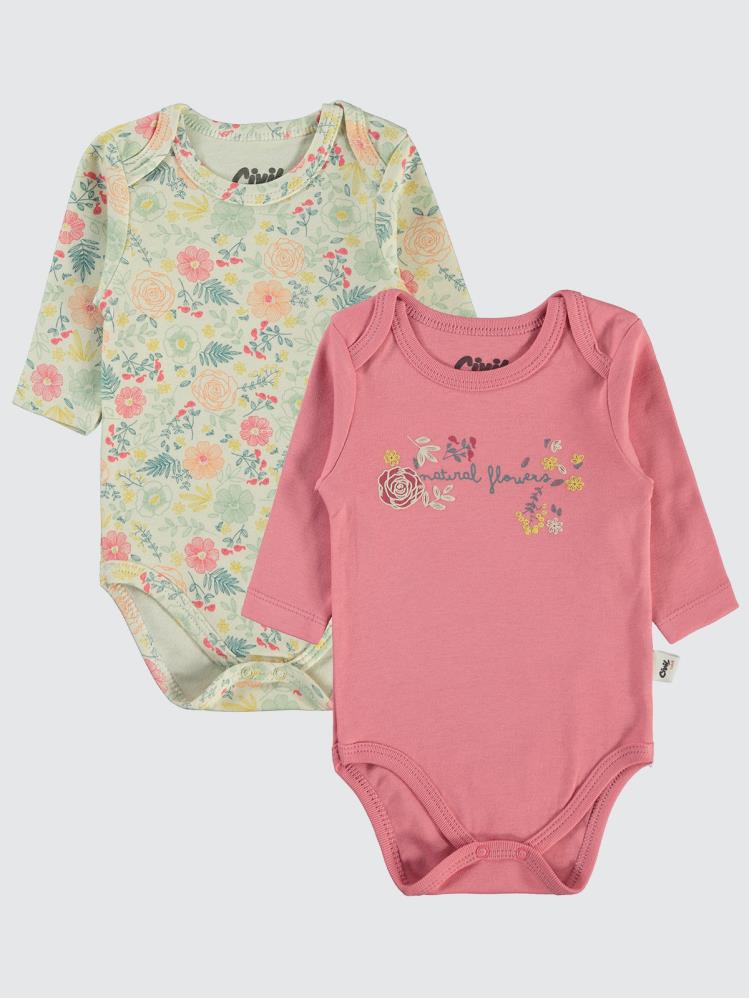 Civil Baby Natural Flowers Baskılı 3-18 Çıtçıtlı Badi - Pembe