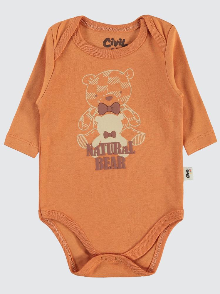 Civil Baby Natural Bear Baskılı 3-18 Çıtçıtlı Badi - Turuncu