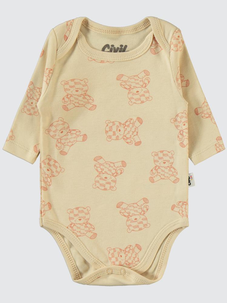 Civil Baby Natural Bear Baskılı 3-18 Çıtçıtlı Badi - Turuncu