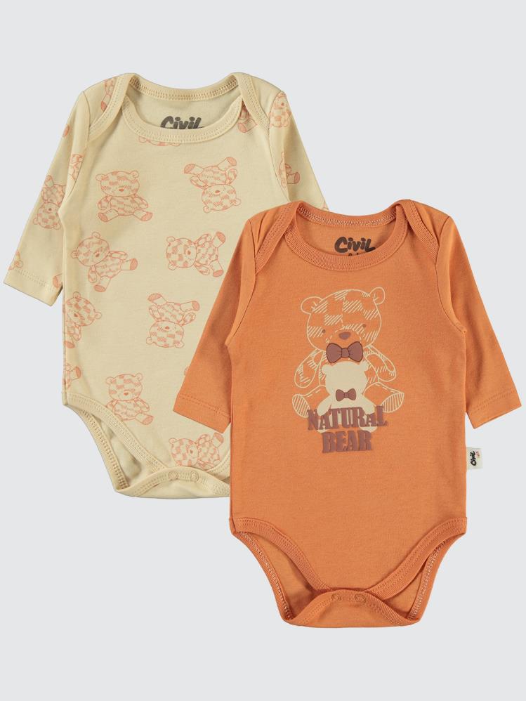 Civil Baby Natural Bear Baskılı 3-18 Çıtçıtlı Badi - Turuncu