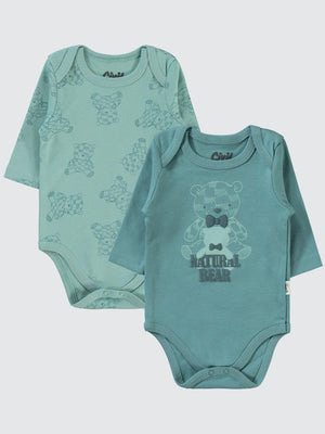 Civil Baby Natural Bear Baskılı 3-18 Çıtçıtlı Badi - Yeşil