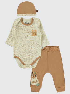 Civil Baby Crack Pattern Baskılı 3'lü 6-18 Takım - Kahverengi