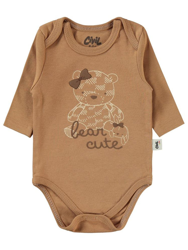Civil Baby Cute Bear Baskılı 3-18 Çıtçıtlı Badi - Kahverengi