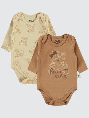 Civil Baby Cute Bear Baskılı 3-18 Çıtçıtlı Badi - Kahverengi