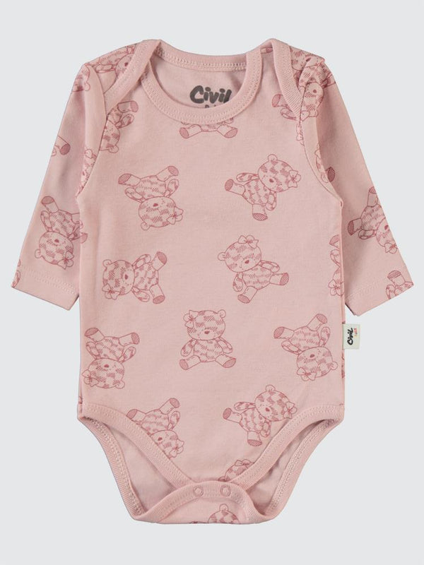 Civil Baby Cute Bear Baskılı 3-18 Çıtçıtlı Badi - Bordo