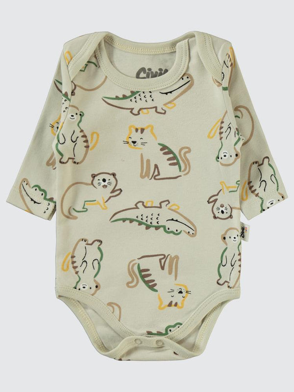 Civil Baby Renkli Hayvanlar Baskılı 3-18 Çıtçıtlı Badi - Yeşil