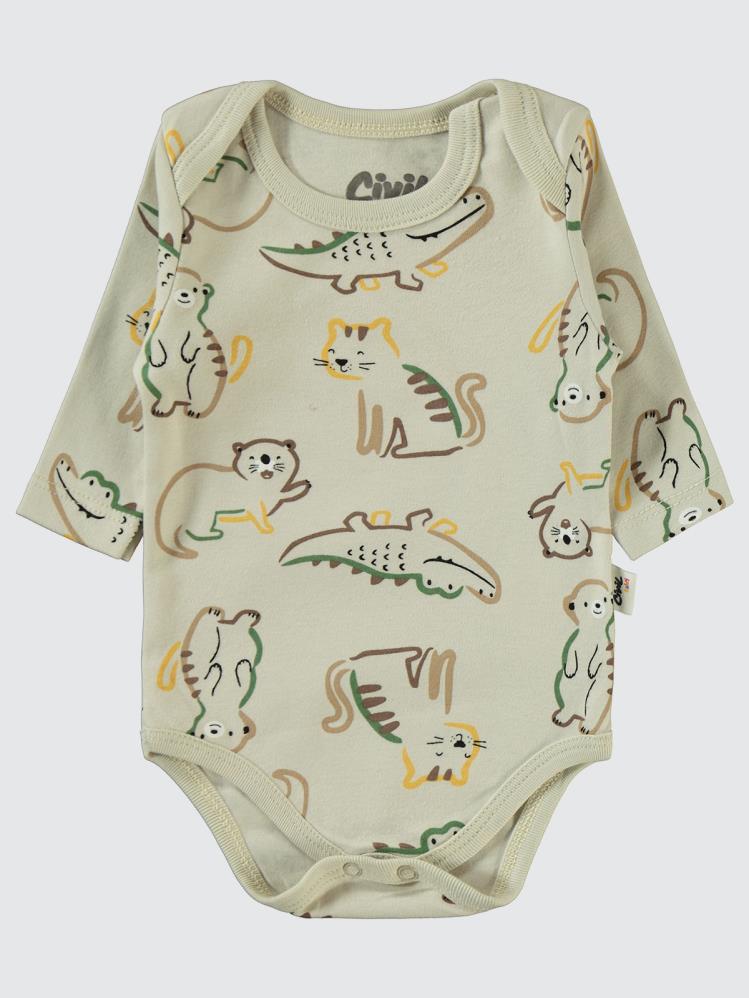 Civil Baby Renkli Hayvanlar Baskılı 3-18 Çıtçıtlı Badi - Yeşil