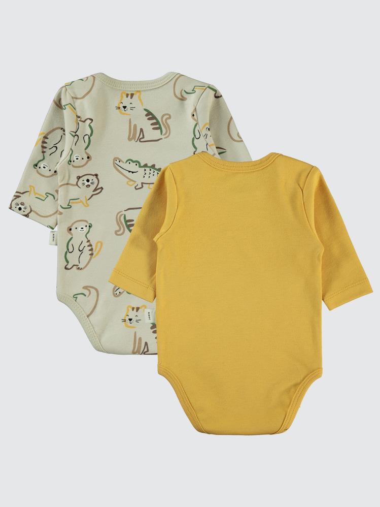 Civil Baby Renkli Hayvanlar Baskılı 3-18 Çıtçıtlı Badi - Hardal