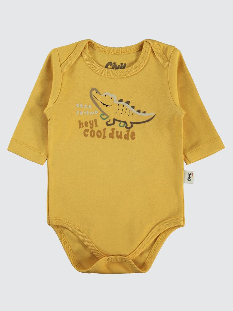 Civil Baby Renkli Hayvanlar Baskılı 3-18 Çıtçıtlı Badi - Hardal