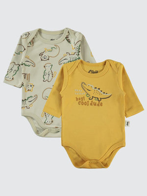 Civil Baby Renkli Hayvanlar Baskılı 3-18 Çıtçıtlı Badi - Hardal