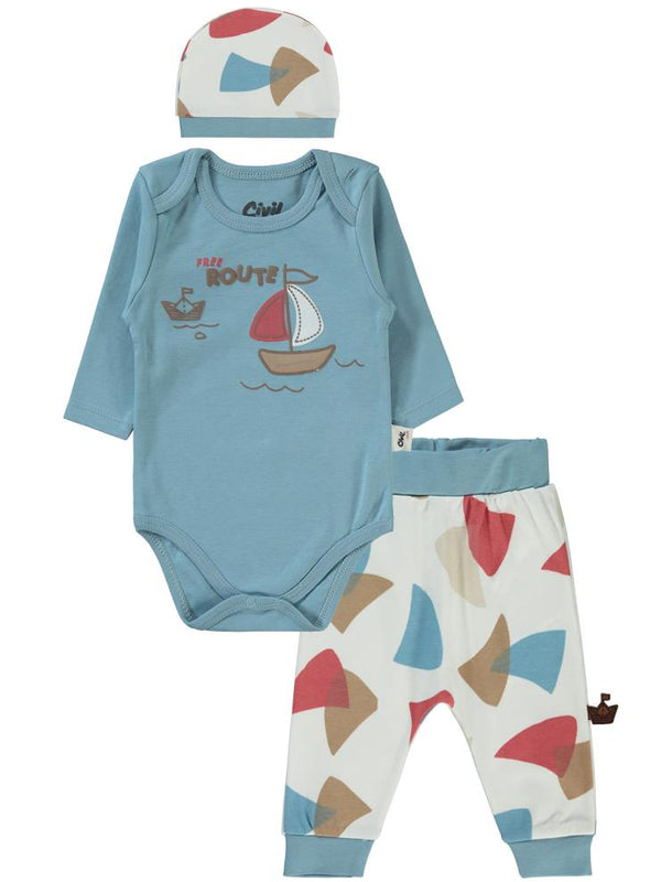 Civil Baby Colored Fıgures Baskılı 3'lü 6-18 Takım - Mavi