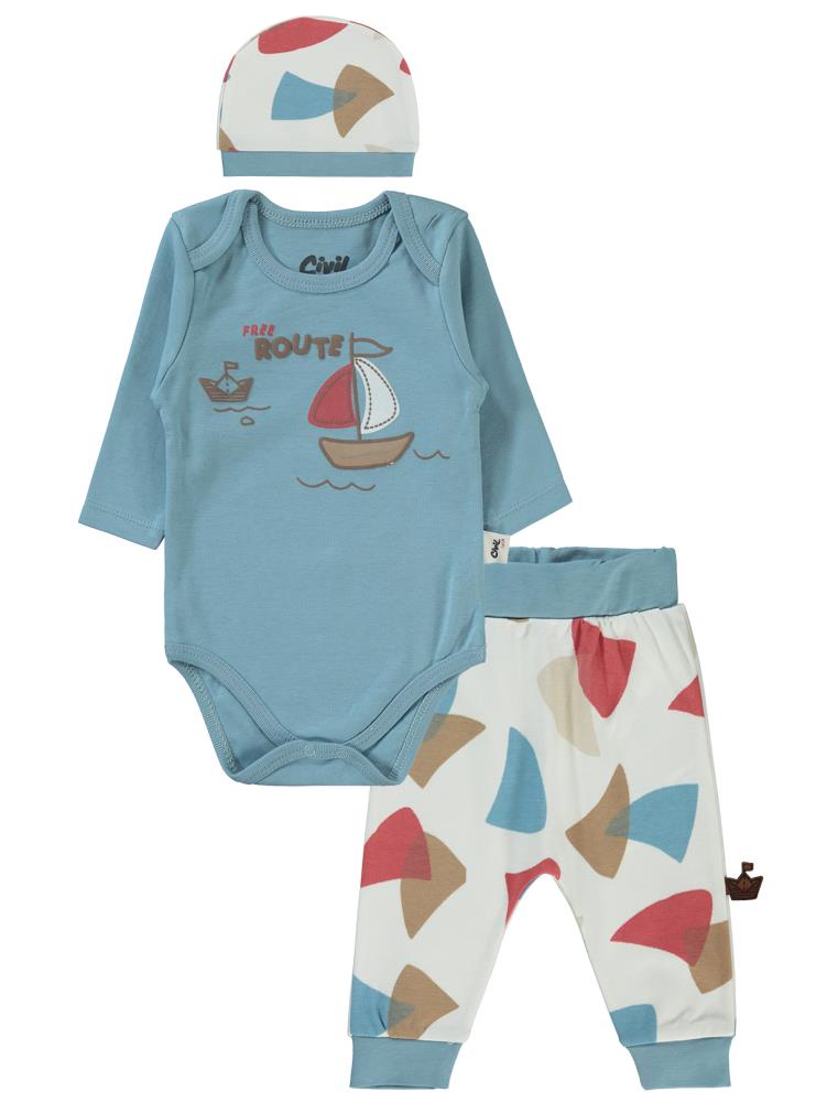 Civil Baby Colored Fıgures Baskılı 3'lü 6-18 Takım - Mavi