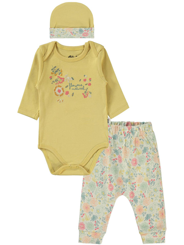 Civil Baby Natural Flowers Baskılı 3'lü 6-18 Takım - Hardal