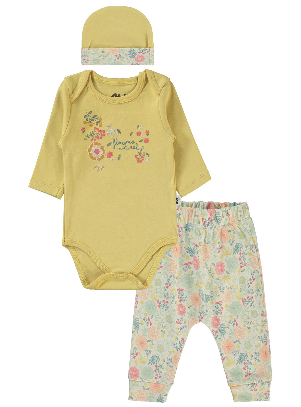 Civil Baby Natural Flowers Baskılı 3'lü 6-18 Takım - Hardal