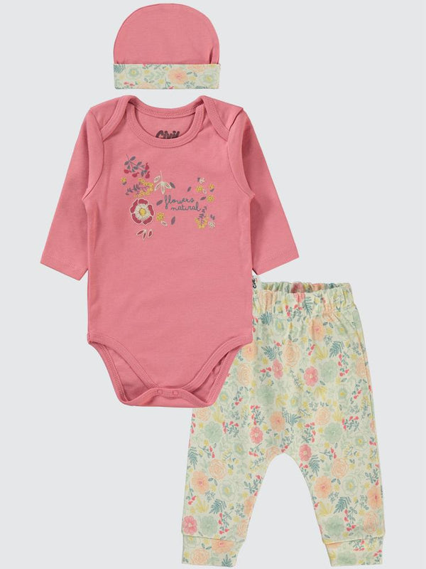 Civil Baby Natural Flowers Baskılı 3'lü 6-18 Takım - Pembe