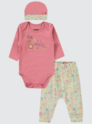 Civil Baby Natural Flowers Baskılı 3'lü 6-18 Takım - Pembe